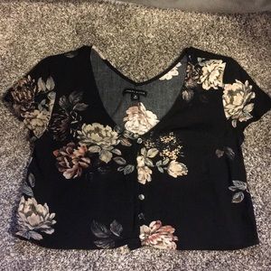 Kendall and Kylie Black Floral Crop Top
